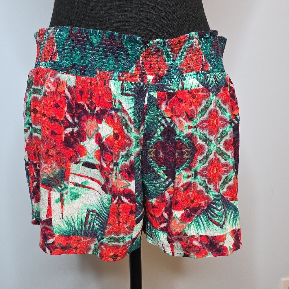 Mossimo Supply Co. Floral High Waist Shorts - Red and Green